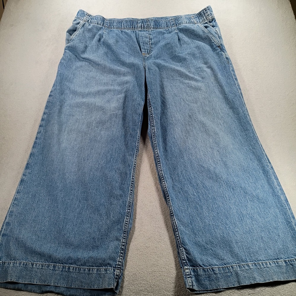Gap Women Wide Leg Denim Pants Blue XXL Elastic Waist Comfort